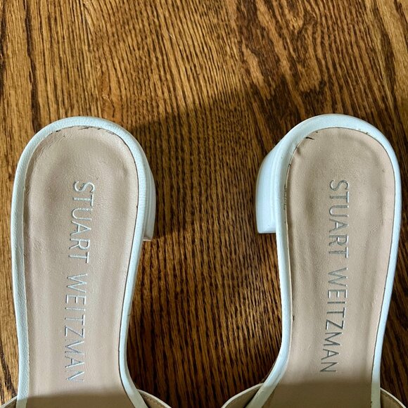 Stuart Weitzman Cayman Block Heel Slides Mule Sandals White Leather 35mm 8.5 - Picture 5 of 6